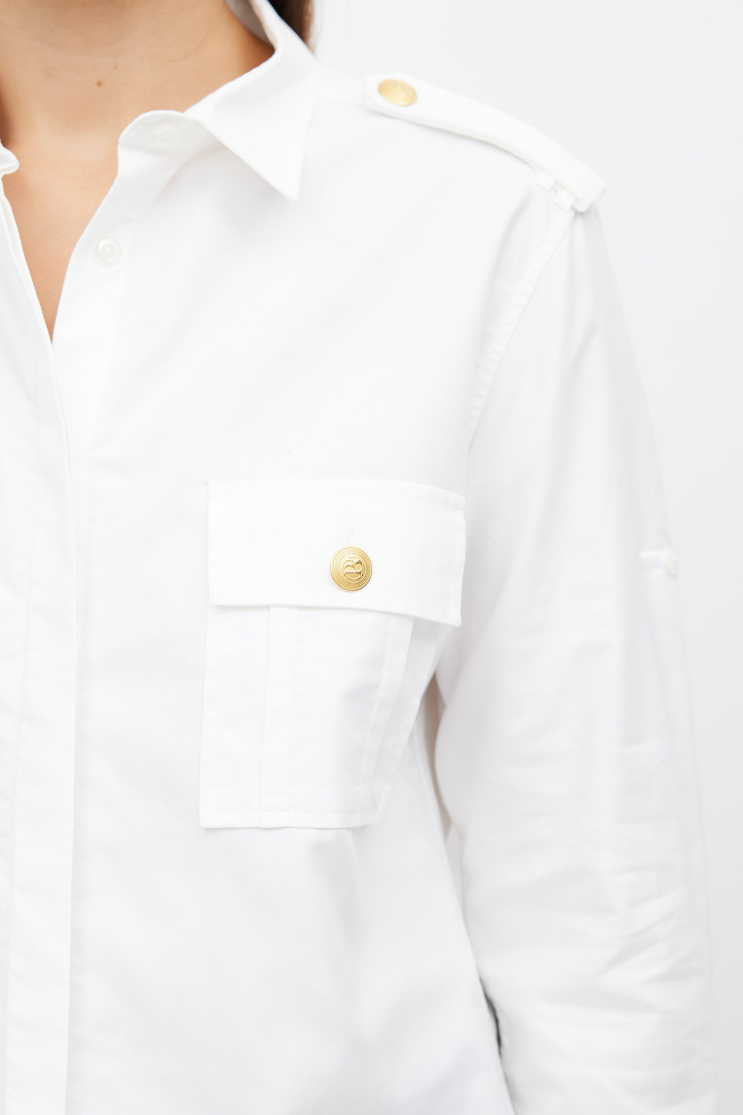 Balmain // White & Gold Button Shirt VSP Consignment Balmain // White & Gold Button Shirt VSP Consignment