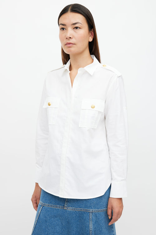 Balmain White & Gold Button Shirt