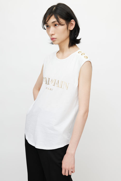 Balmain White & Gold Logo Tank