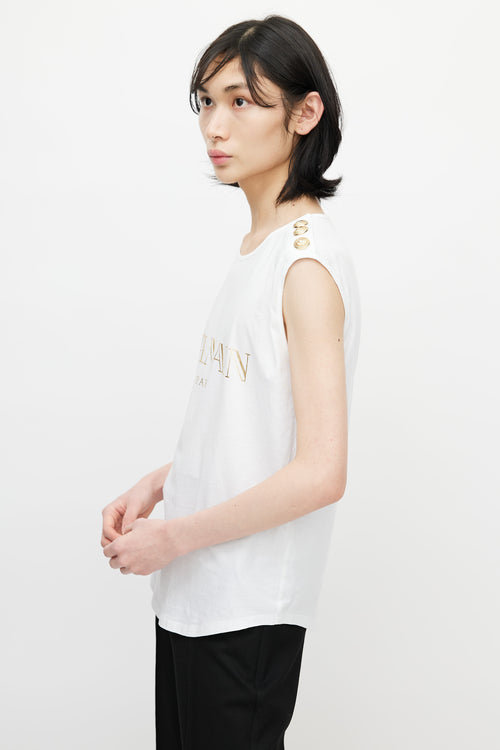 Balmain White & Gold Logo Tank