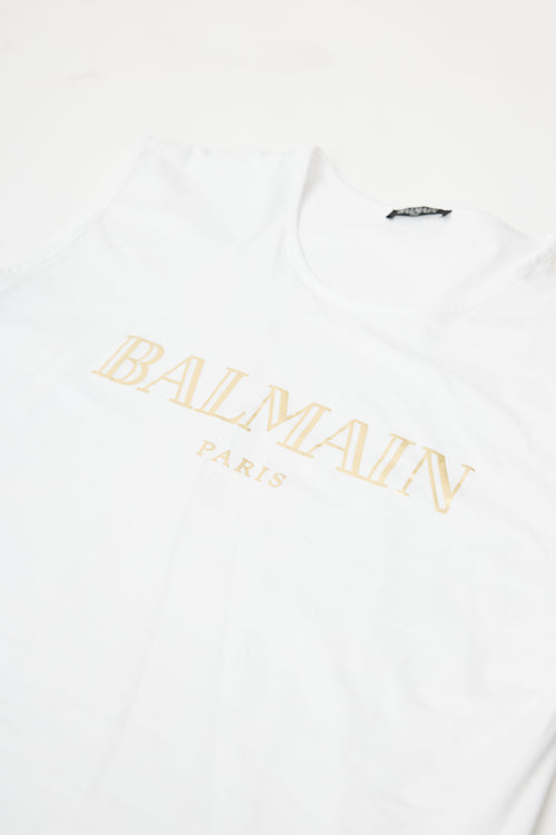 Balmain White & Gold Logo Tank Top