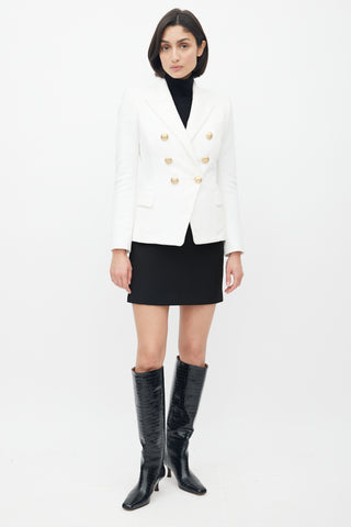Balmain White & Gold Woven Double Breasted Blazer