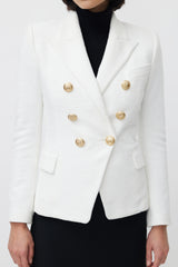 Balmain White & Gold Woven Double Breasted Blazer