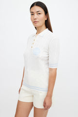 Balmain White Logo Oversized Cable Knit Polo