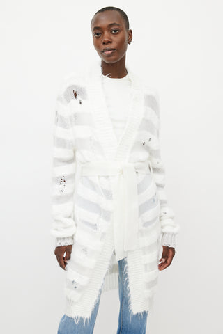 Balmain White Metallic Distressed Knit Cardigan