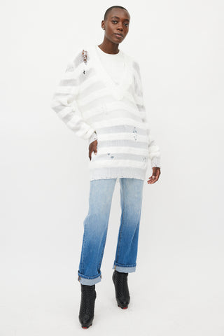 Balmain White Metallic Distressed Knit Sweater
