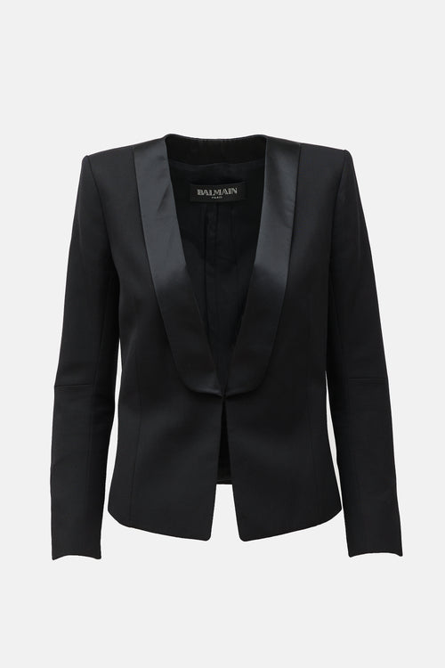 Balmain Wool Shawl Collar Cropped Jacket
