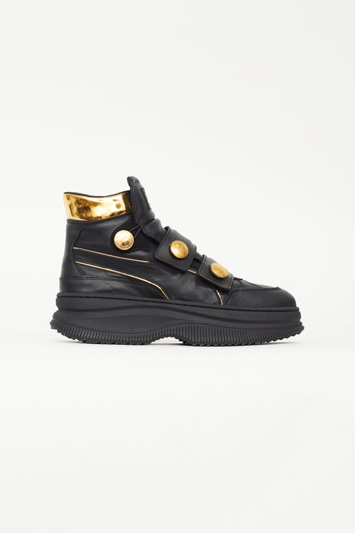 Balmain X Puma Black Leather Gold Button Sneaker