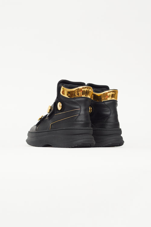 Balmain X Puma Black Leather Gold Button Sneaker