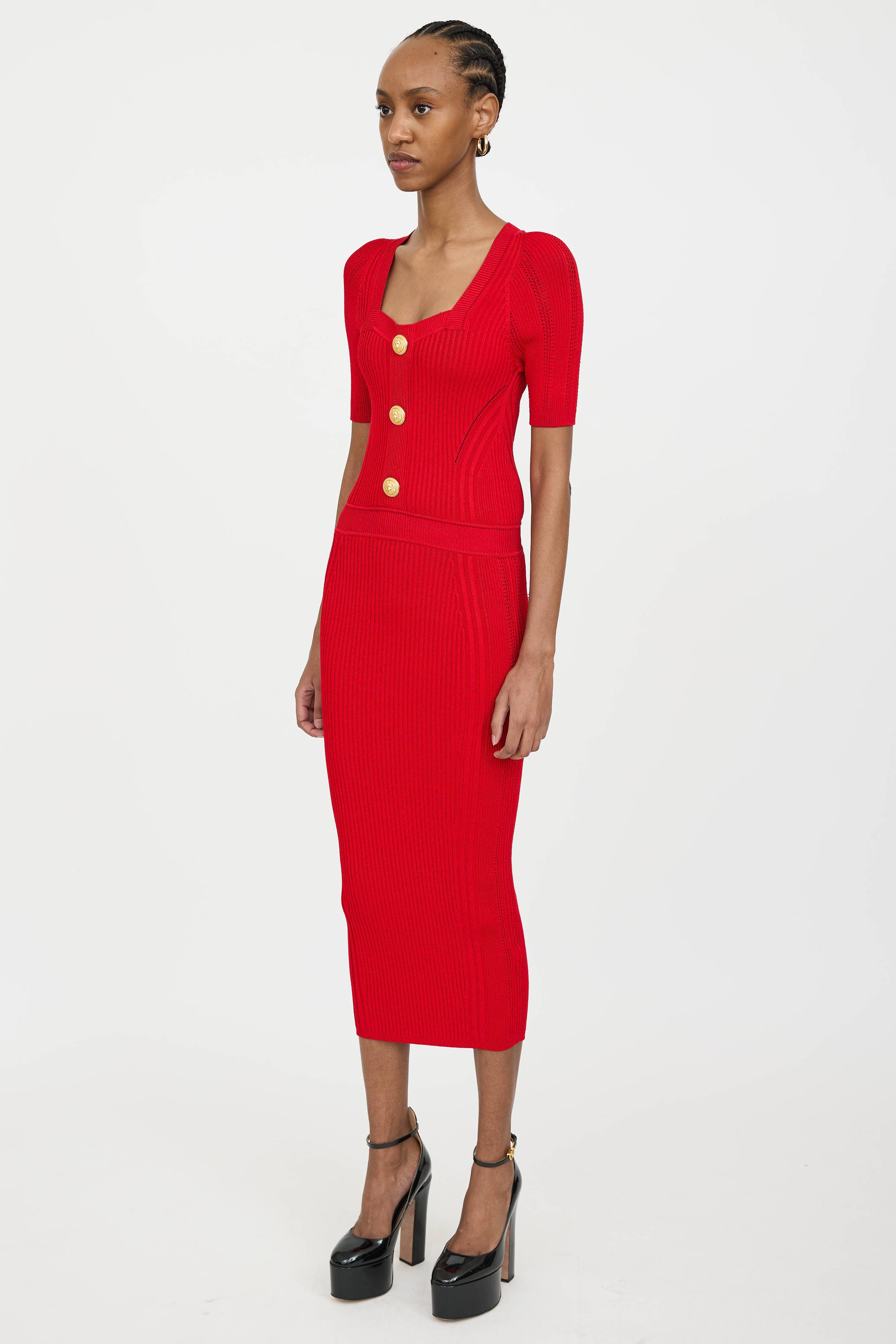 balmain dress red Balmain // Knit Square Neck Dress – VSP Consignment