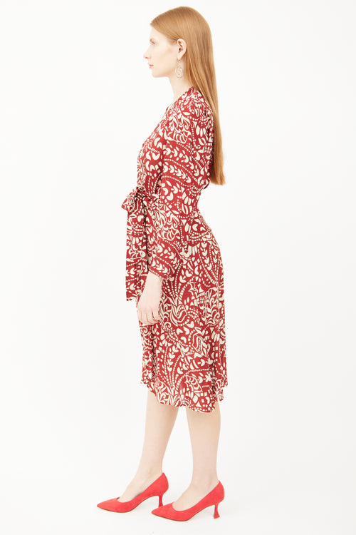Ba&sh Red & Cream Print Wrap Dress