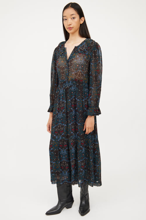 Ba&sh Blue & Multi Colour Floral Long Sleeve Dress