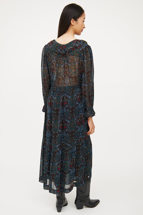 Ba&sh Blue & Multi Colour Floral Long Sleeve Dress