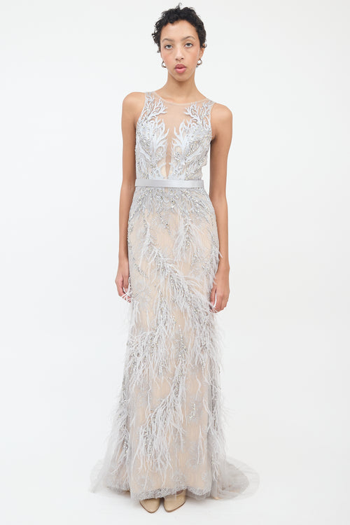 Basix Grey Feather & Embellished Gown