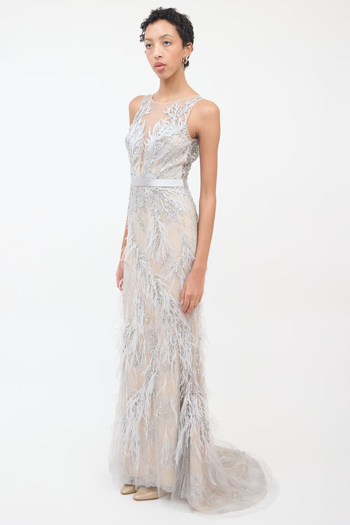 Basix Grey Feather & Embellished Gown