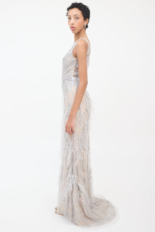 Basix Grey Feather & Embellished Gown