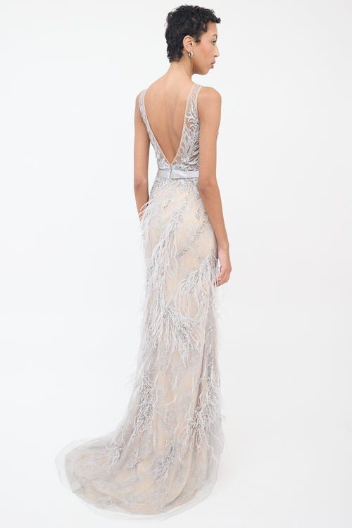 Basix Grey Feather & Embellished Gown