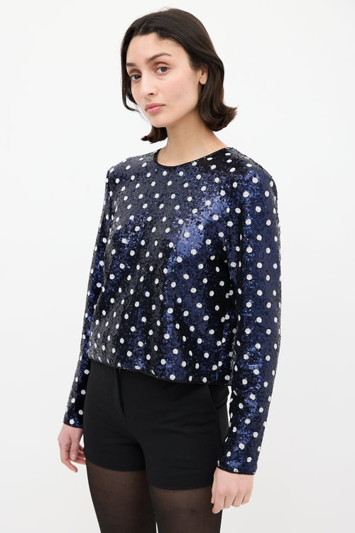 Baum Und Pferdgarten Navy & White Sequin Polka Dot  Top