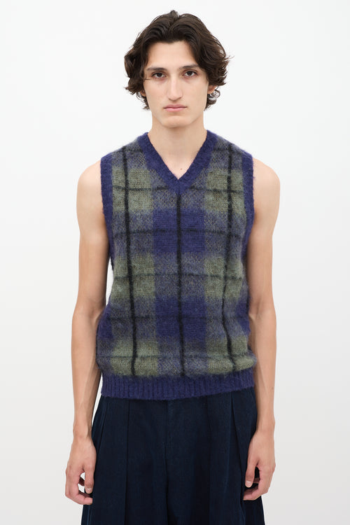 Beams Plus Navy & Green Check Sweater Vest