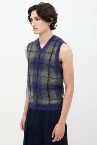 Beams Plus Navy & Green Check Sweater Vest