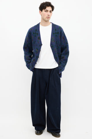 Beams Plus Navy & Green Mohair Knit Cardigan