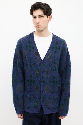 Beams Plus Navy & Green Mohair Knit Cardigan