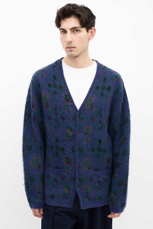 Beams Plus Navy & Green Mohair Knit Cardigan