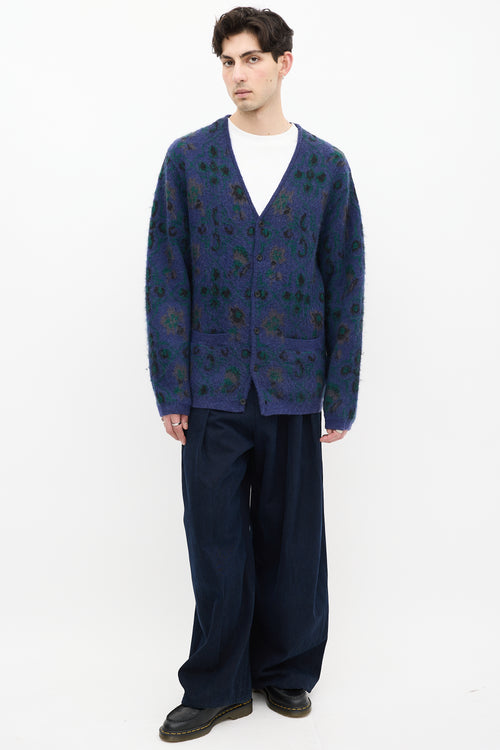 Beams Plus Navy & Green Mohair Knit Cardigan