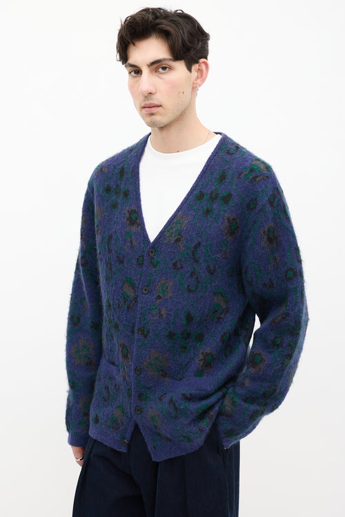 Beams Plus Navy & Green Mohair Knit Cardigan