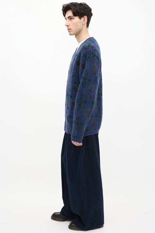 Beams Plus Navy & Green Mohair Knit Cardigan