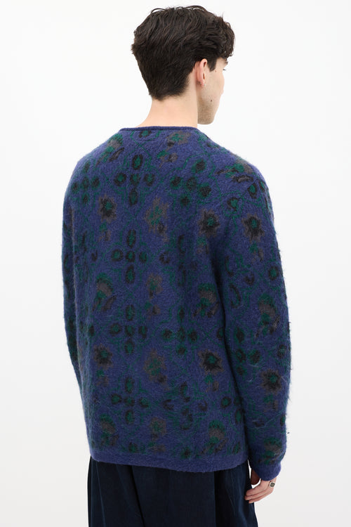 Beams Plus Navy & Green Mohair Knit Cardigan