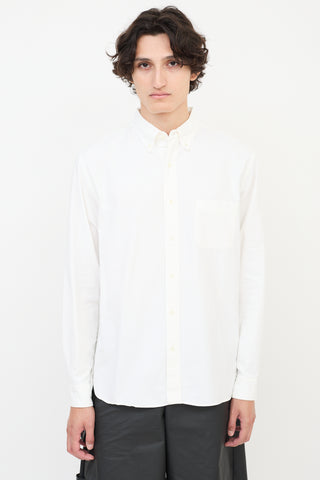 Beams Plus White Cotton One Pocket Shirt