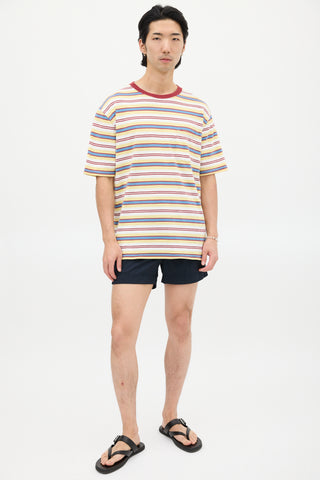 Beams Plus White & Multicolour Striped T-Shirt