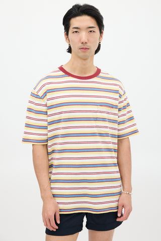 Beams Plus White & Multicolour Striped T-Shirt