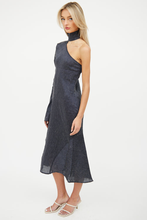 Beaufille Navy & White One Shoulder Dress