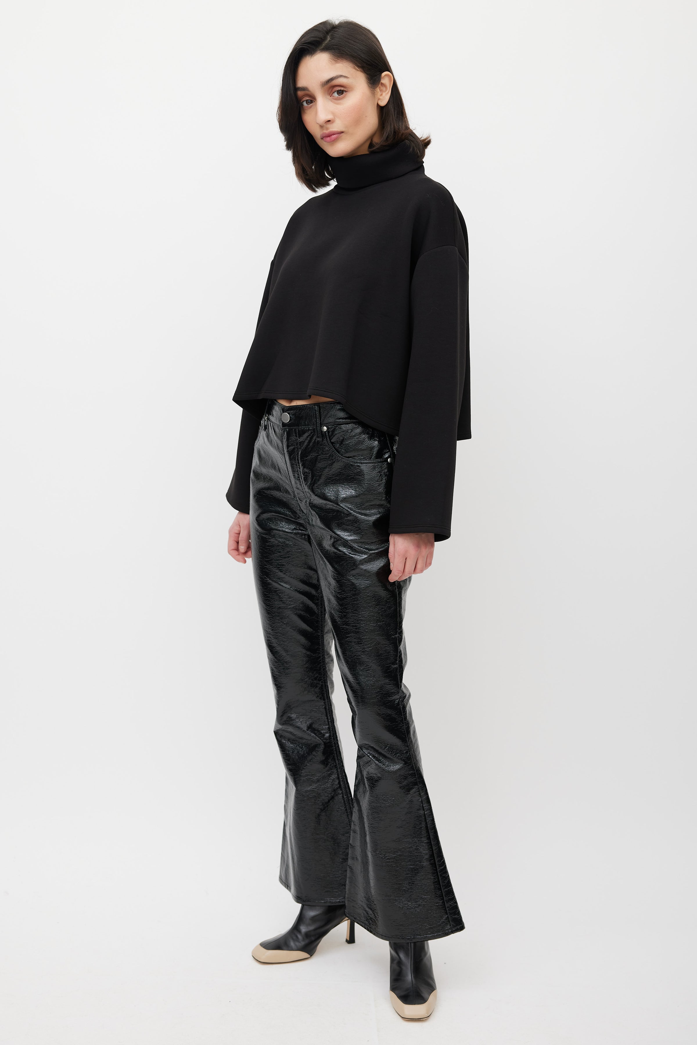Beaufille // Black Faux Leather Veritas Flared Trouser – VSP