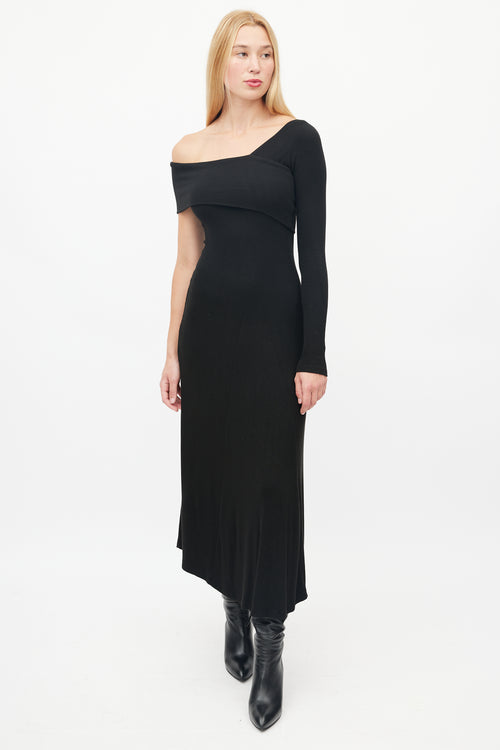 Beaufille Black One Sleeve Ribbed Knit Dress