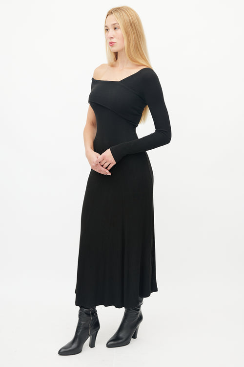 Beaufille Black One Sleeve Ribbed Knit Dress