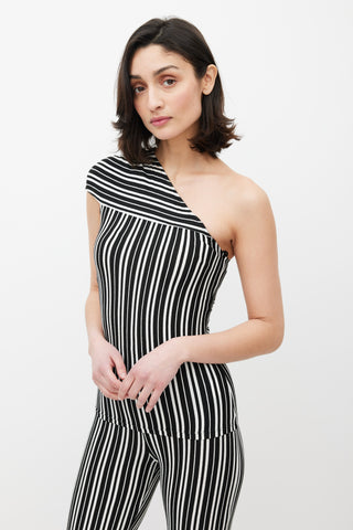 Beaufille Black & White Mensa Stripe One Shoulder Top