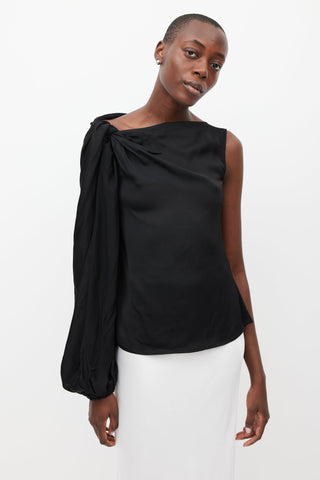 Beaufille Black Zeppelin Satin Knotted Top