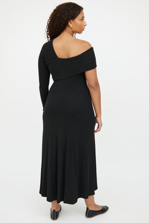 Beaufille Black Ribbed One Shoulder Dress