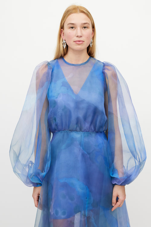 Beaufille Blue & Multicolour Floral Layered Tulle Dress
