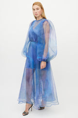 Beaufille Blue & Multicolour Floral Layered Tulle Dress