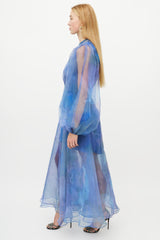 Beaufille Blue & Multicolour Floral Layered Tulle Dress