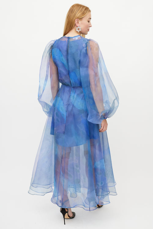 Beaufille Blue & Multicolour Floral Layered Tulle Dress