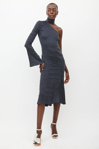 Beaufille Navy & White Hydrus One Shoulder Dress