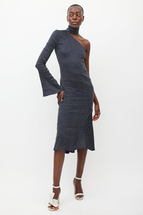 Beaufille Navy & White Hydrus One Shoulder Dress