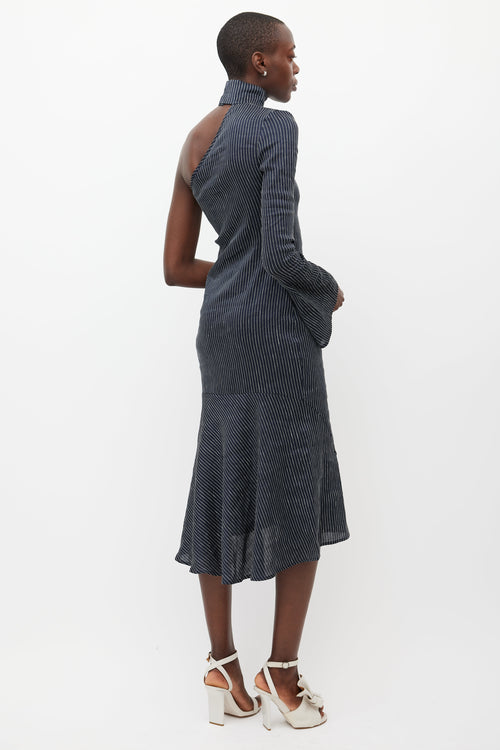 Beaufille Navy & White Hydrus One Shoulder Dress