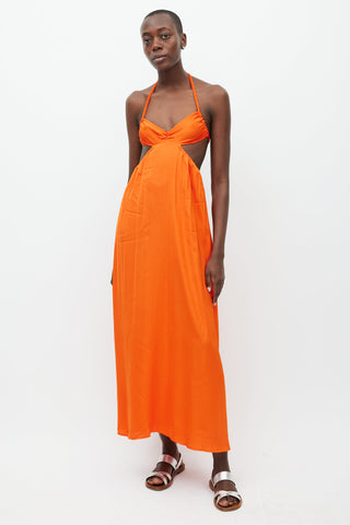 Beaufille Orange Alina Satin Halter Dress