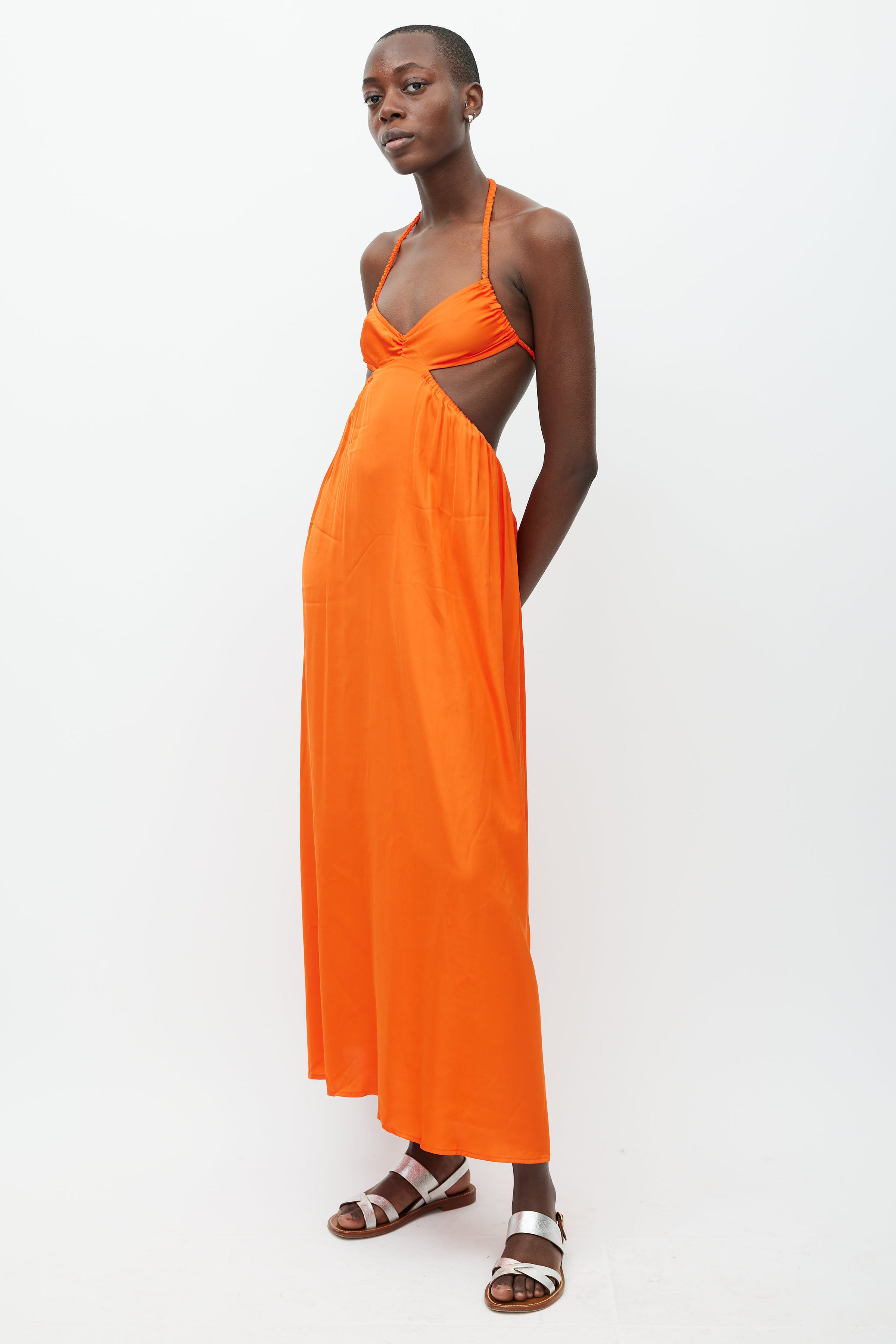 Beaufille // Orange Alina Satin Halter Dress VSP Consignment Beaufille // Orange Alina Satin Halter Dress VSP Consignment